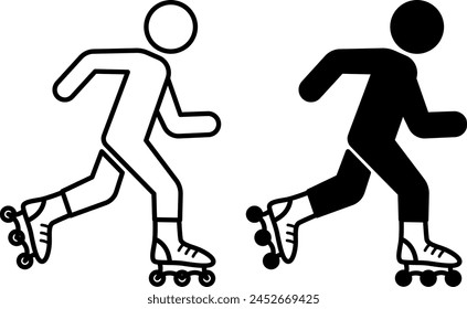 Roller Blading Icons. Black and White Vector Icons of Man on Roller Skates. Fitness skating. Sports and Recreation Concept