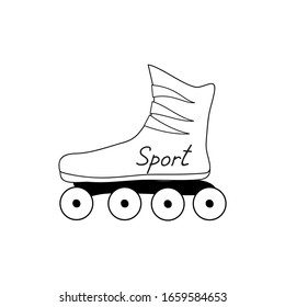 Roller (boots) for driving on asphalt and other roads. Sports shoes with wheels for walking on white. Entertainment and active sport in the warm season. Logo or icon vector.