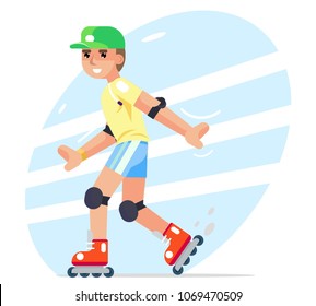 Roller boy flat character design vector illustration