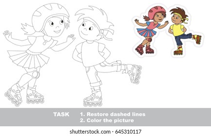 Roller Boy and Roller Girl. Dot to dot educational game for kids.