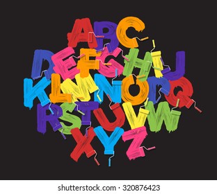 Roller brush alphabet font set  Bright colors paint rollers black background