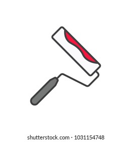 Roller brush flat line colored icon.