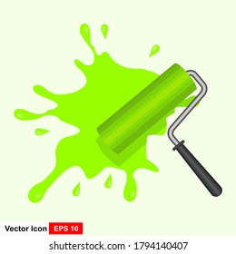 Roller brush with green paint