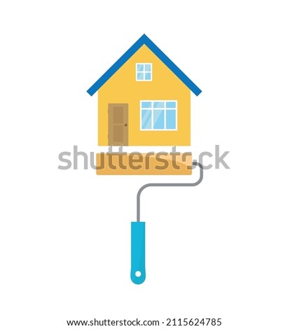 Roller brush with house. Vector illustration