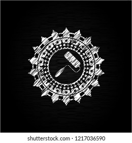 roller brush icon drawn chalk emblem, retro style, chalk or chalkboard texture