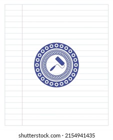 roller brush icon emblem drawn with pen. Blue ink. Vector Illustration. Detailed. 