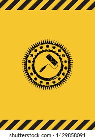 roller brush icon grunge black emblem with yellow background, warning sign. Vector Illustration. Detailed.