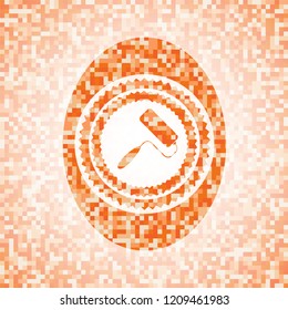 roller brush icon inside abstract orange mosaic emblem with background