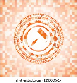 roller brush icon inside abstract emblem, orange mosaic background