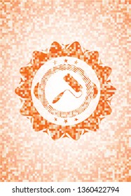 roller brush icon inside abstract emblem, orange mosaic background