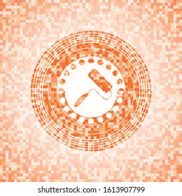 roller brush icon inside abstract orange mosaic emblem with background