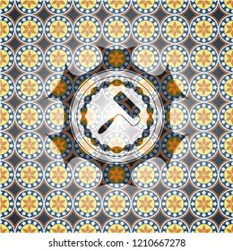 roller brush icon inside arabesque emblem. arabic decoration.