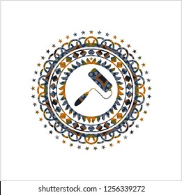 roller brush icon inside arabesque style badge. arabic decoration.