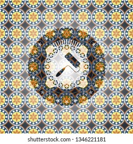 roller brush icon inside arabesque style badge. arabic decoration.