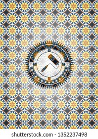 roller brush icon inside arabic badge background. Arabesque decoration.