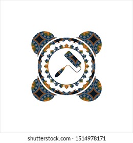 roller brush icon inside arabic style emblem. Arabesque decoration.