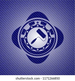 roller brush icon inside badge with jean texture