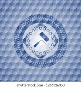 roller brush icon inside blue polygonal emblem.