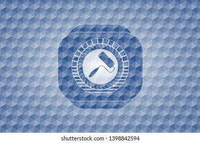 roller brush icon inside blue polygonal emblem.