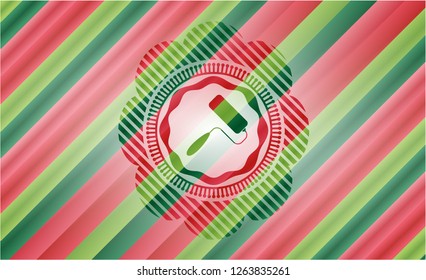 roller brush icon inside christmas colors emblem.