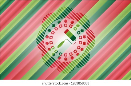 roller brush icon inside christmas colors style badge.