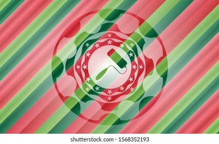 roller brush icon inside christmas colors style badge.