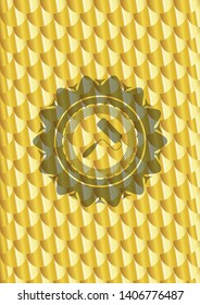roller brush icon inside golden emblem. Scales pattern. Vector Illustration. Detailed.
