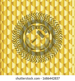 Rollpinselsymbol in goldenem Emblem. Skaliert Muster. Vektorillustration Illustration. Detaillierte Angaben.