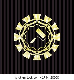 roller brush icon inside golden badge. 