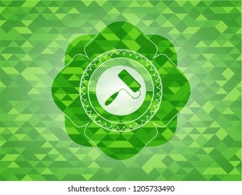 roller brush icon inside green emblem with mosaic ecological style background
