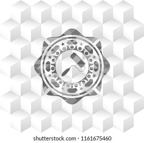 roller brush icon inside grey emblem. Retro with geometric cube white background