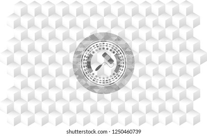 roller brush icon inside grey emblem with cube white background