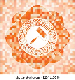 roller brush icon inside orange mosaic emblem