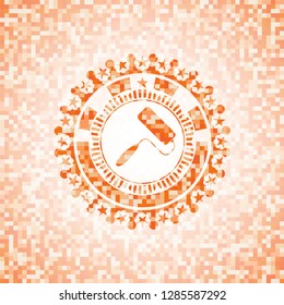 roller brush icon inside orange mosaic emblem with background