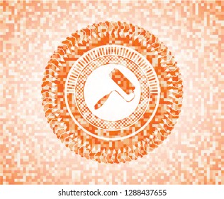 roller brush icon inside orange mosaic emblem with background