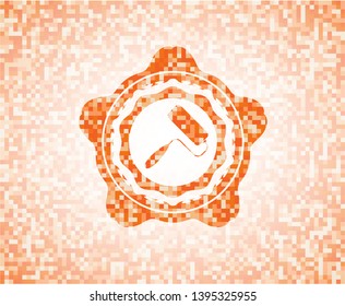 roller brush icon inside orange tile background illustration. Square geometric mosaic seamless pattern with emblem inside.