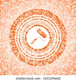 roller brush icon inside orange mosaic emblem with background