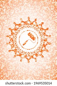 roller brush icon inside orange mosaic emblem. 