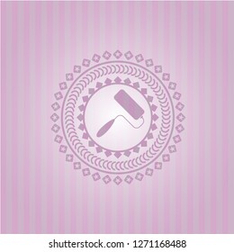 roller brush icon inside pink emblem. Vintage.
