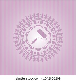 roller brush icon inside pink emblem