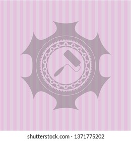 roller brush icon inside pink emblem. Retro