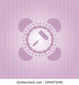 roller brush icon inside realistic pink emblem