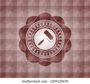 roller brush icon inside red geometric emblem. Seamless.