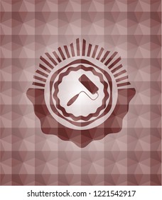 roller brush icon inside red badge with geometric pattern background. Seamless.