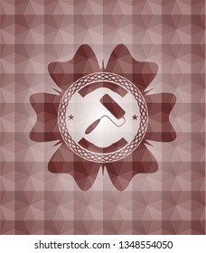 roller brush icon inside red badge with geometric pattern. Seamless.