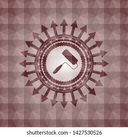 roller brush icon inside red badge with geometric pattern. Seamless.