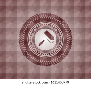 roller brush icon inside red badge with geometric pattern. Seamless.