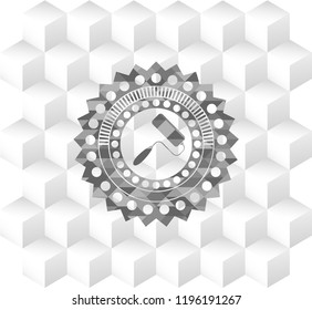 roller brush icon inside retro style grey emblem with geometric cube white background