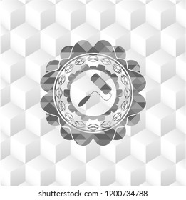 roller brush icon inside retro style grey emblem with geometric cube white background
