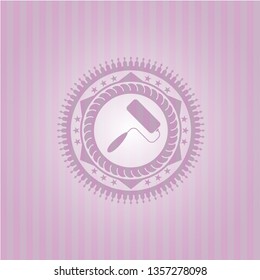 roller brush icon inside retro pink emblem